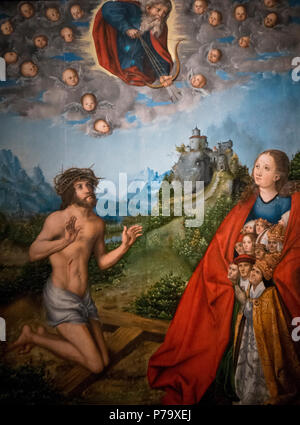 Lucas Cranach l'ancien - le Christ et la Vierge intercède pour l'humanité devant Dieu le Père (1516-18) Banque D'Images