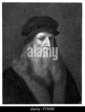 Léonard de Vinci. Après l'auto-portrait gravé par Raphael, by Pollaiuolo Antonio Banque D'Images