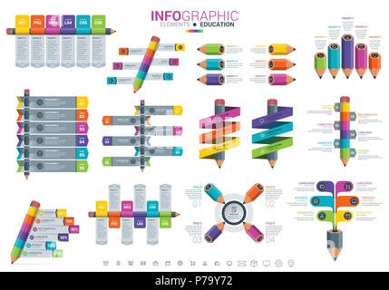Infographie - l'éducation en format vectoriel. Infographies crayon étape option. Vector illustration. Idéal pour la mise en page de flux Illustration de Vecteur