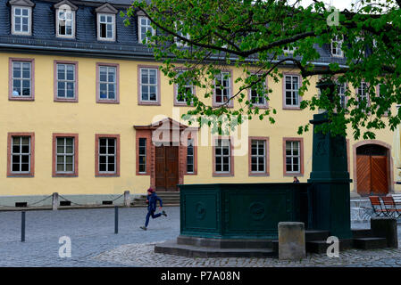 Goethe und Goethebrunnen, Wohnhaus von Johann Wolfgang von Goethe, Weimar, Thuringe, Deutschland, Europa, Goethe-Nationalmuseum, Frauenplan Banque D'Images