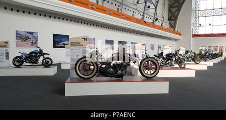 Célébrations de 115 ans de la marque américaine légendaire Harley-Davidson commence le 5 juillet 2018 au parc des expositions de Holesovice, à Prague, en République tchèque. Sur la photo est perçu comme une partie d'une exposition de motos. (CTK Photo/Anna Charvatova) Banque D'Images