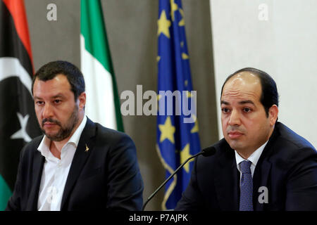 05/07/2018 Roms. Viminale. Il Ministro dell'Interno italiano incontra il vicepresidente del Consiglio presidenziale della Libia. 5 juillet 2018 à Rome. Le ministre italien de l'Intérieur rencontre le Vice-président du conseil de la présidence de la Libye. Banque D'Images