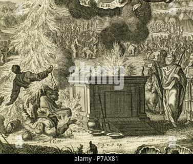 La vengeance de Dieu contre les fils d'Aaron, Nadab et Abihu. Lévitique, Chapitre 10. La gravure. Banque D'Images