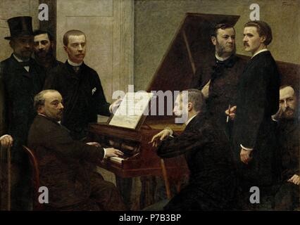 Henri Fantin-Latour / 'autour du piano (Emmanuel Chabrier au piano), 1885, huile sur toile, 160 x 222 cm. Aussi connu sous le nom de l'oeuvre : AUTOR DE PIANO. Musée : MUSÉE D'Orsay. Banque D'Images