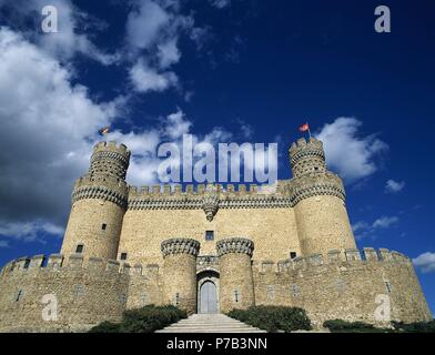 L'Espagne. Manzanares el Real. Nouveau château de Manzanares el Real. Construit en 1475 par Diego Hurtado de Mendoza, fils du Marquis de Santillana. De l'extérieur. Communauté de Madrid. Banque D'Images