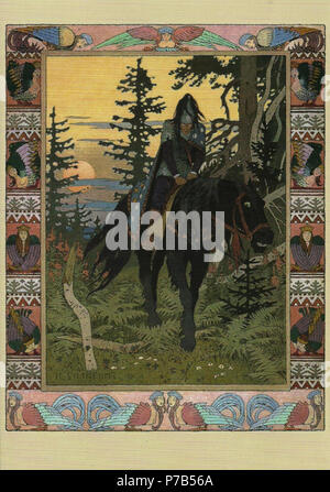 : . . Anglais : le cavalier noir. Illustration pour le conte Vasilisa la belle. Français : Le cavalier noir. Illustration du conte Vassilissa-la-très-belle. 1899-1900, 1902 32 Ivan Bilibin 024 Banque D'Images