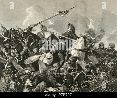 Troisième Guerre carliste (1872-1876). Lutte entre les troupes carlistes et libéraux. La gravure. Banque D'Images
