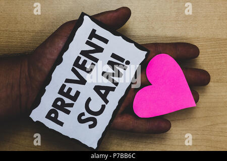 Texte de l'écriture. Appel Motivation arnaque empêcher Signification du concept de la protection des consommateurs les transactions frauduleuses nice art papier amour amant romain nom hart Banque D'Images