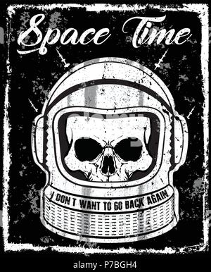 Illustration noir et blanc de l'astronaute Skull T shirt Graphic Design Illustration de Vecteur