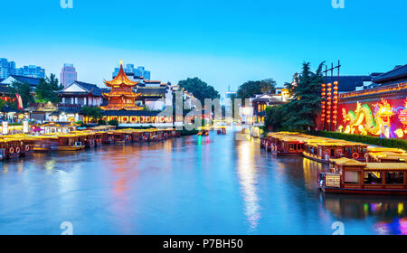 Confucius Temple Nanjing région panoramique et la rivière Qinhuai. Les gens visitent. Situé dans la ville de Nanjing, Jiangsu Province, China. Banque D'Images