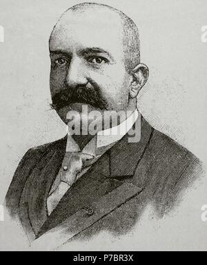 Milan I de Serbie (1854-1901). Prince de Serbie de 1868 à 1889, premier prince 1868-1882 et un roi 1882-1889. Portrait. La gravure. Historia Universal, 1885. Banque D'Images