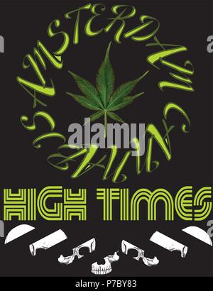 Emblème de la marijuana. icône vecteur High Times typographie illustration logo de chanvre pour l'utilisation de l'impression sur t-shirts, logos, étiquettes, affiches, les timbres Illustration de Vecteur