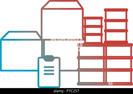 Pile des boîtes en carton avec une liste de vérification et de barils vector illustration design Illustration de Vecteur