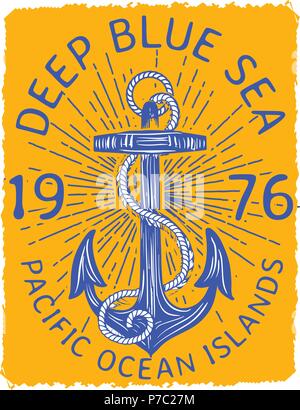 Summer vintage badge et devis avec élément de conception d'ancrage Illustration de Vecteur