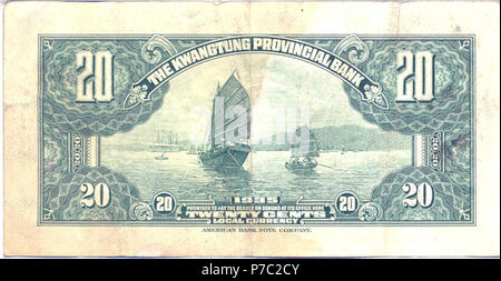 20 cents - Provincial de Guangdong Bank (1935) 02. Banque D'Images