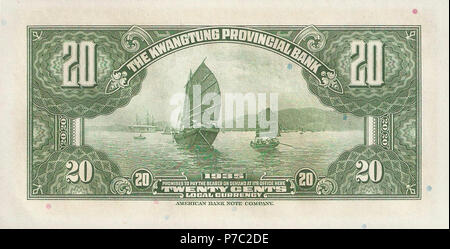 20 cents - Provincial de Guangdong Bank (1935) 04. Banque D'Images