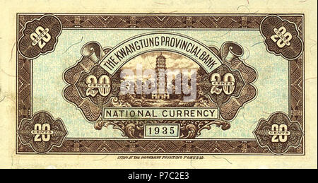 20 cents - Provincial de Guangdong Bank (1935) B. Banque D'Images