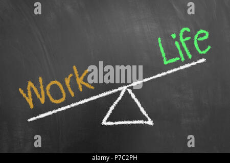 Déséquilibre travail-vie dessin à la craie sur tableau noir ou tableau d'inégalité comme le stress malsain concept de vie Banque D'Images