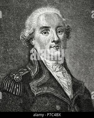 Jacques-françois de Menou (1750-1810). Homme d'État français. Gravure en histoire de France, 1881. Banque D'Images