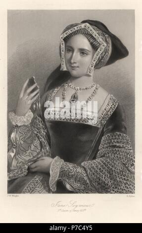 Jane Seymour, troisième imprimeur du Roi Henry VIII d'Angleterre. Gravure sur acier par B. Eyles après un portrait par J. W. Wright de Mary Howitt Biographical Sketches of the Queens of England, Vertu, Londres, 1868. Banque D'Images