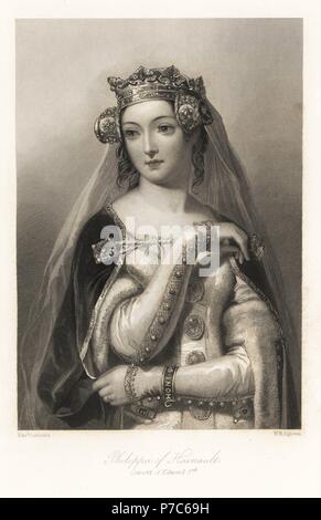 Philippa de Hainaut, épouse du roi Édouard III d'Angleterre. Gravure sur acier par W.H. Louis Orr après un portrait par Edward Corbould de Mary Howitt Biographical Sketches of the Queens of England, Vertu, Londres, 1868. Banque D'Images