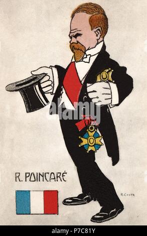 Raymond Poincaré (1860-1934), président de la République française. Caricatura. Tarjeta postal, año 1914. Banque D'Images