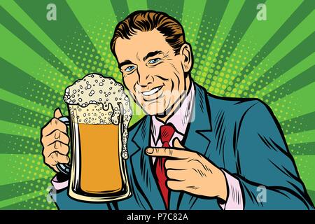 Homme avec une mousse de bière Illustration de Vecteur