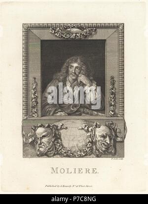 Molière, Jean-Baptiste Poquelin, dramaturge et acteur français. La gravure sur cuivre par Thomas Cook à la plaque de cuivre Magazine mensuel ou trésor, G. Kearsley, Londres, 1778. Banque D'Images