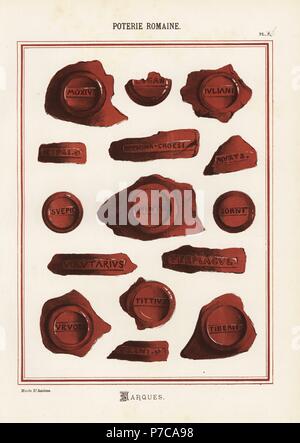 Les notes des décideurs sur la poterie romaine. Fini à la main chromolithographie de Ris Paquot général de l'histoire de l'ancienne poterie vernissée, français et étrangers, chez l'auteur, Paris, 1874. Banque D'Images