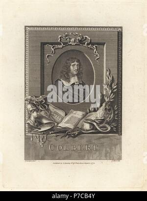 Jean Baptiste Colbert, homme d'État, ministre du roi Louis XIV. La gravure sur cuivre par Joshua Collyer après Philippe de Champaigne à partir de la plaque de cuivre Magazine mensuel ou trésor, G. Kearsley, Londres, 1778. Banque D'Images