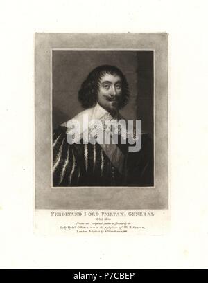 Ferdinando Fairfax, 2e Lord Fairfax de Cameron, général dans l'armée parlementaire dans la Guerre Civile Anglaise, est mort en 1648. Mezzotinte sur cuivre d'après une peinture de Samuel Woodburn's portraits de personnages illustres de l'histoire britannique, Londres, 1811. Banque D'Images
