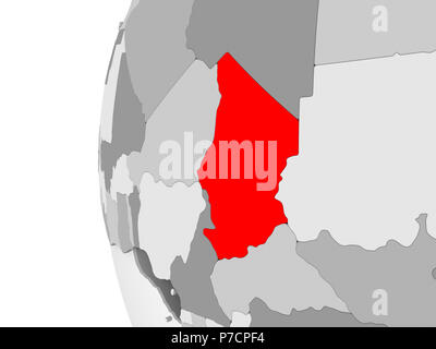Le Tchad a mis sur gris modèle 3D de globe politique transparent avec des océans. 3D illustration. Banque D'Images
