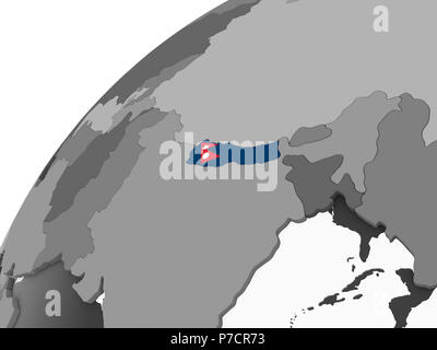 Le Népal sur gris globe politique intégré avec drapeau. 3D illustration. Banque D'Images