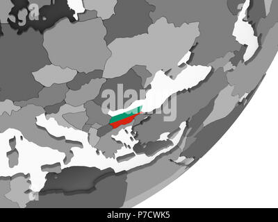 Bulgarie Le globe politique gris avec drapeau. 3D illustration. Banque D'Images