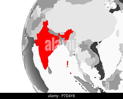 L'Inde a mis l'accent sur le modèle 3D de gris globe politique transparent avec des océans. 3D illustration. Banque D'Images