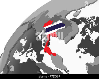 La Thaïlande le globe politique gris avec drapeau. 3D illustration. Banque D'Images