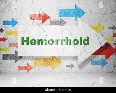 Medicine concept : flèche avec hémorroïde sur grunge wall background Banque D'Images