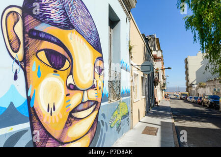 Graffiti, fresque sur le mur d'une maison coloniale, Montevideo, Uruguay Banque D'Images