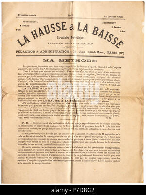 1902 Le Français 'La hausse et la baisse' : les hauts et les bas du marché boursier) Journal. Banque D'Images