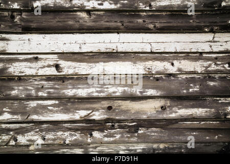 Close-up of ancienne en bois peint gris et blanc grange planches en bois, Québec, Canada Banque D'Images