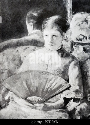Mary Cassatt (1844-1926) a été le seul artiste américain à exposer avec les impressionnistes à Paris. Elle est devenue connue pour ses peintures des instants, en particulier ses images de femmes et d'enfants. Ses œuvres ont été parmi les premières œuvres impressionnistes vu aux États-Unis. Ce tableau est intitulé "La femme avec un ventilateur." Banque D'Images