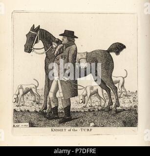 Sir Archibald Espoir de Pinkie House, chevalier de l'herbe, dans les roses avec les chiens de chasse. Il était célèbre pour le règlement des troubles dans ses mines de charbon en descendant la fosse avec un jockey whip et de battre les mineurs jusqu'à ce que l'ordre a été restauré. La gravure sur cuivre par John Kay à partir d'une série de portraits originaux et la caricature d'eaux-fortes, Hugh Paton, Édimbourg, 1842. Banque D'Images