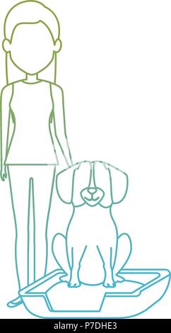 Jeune femme avec chien dans les caractères de lit Illustration de Vecteur