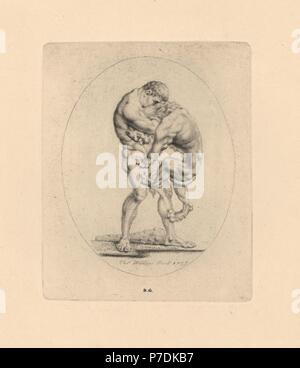 Hercule, héros mythique grec, terrassant le lion de Némée. La gravure sur cuivre par Minerve éclairant de James Vallentin's cent huit gravures de pierres antiques, 1863. Banque D'Images