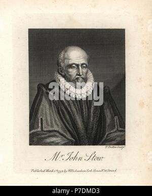 John Stow, historien anglais et antiquaire, mieux connu pour son étude de Londres, 1598. La gravure sur cuivre par T. Trotter de William Richardson illustrant les portraits biographiques de Granger's history of England, Londres, 1792-1812. James Granger (1723-1776) était un pasteur anglais, biographe, et imprimer collecteur. Banque D'Images