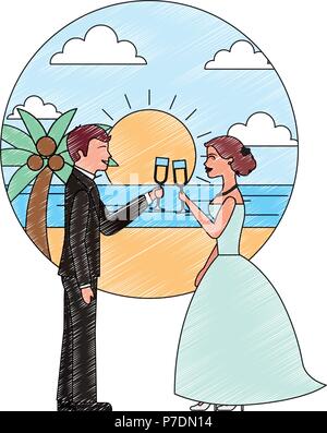 Couple toasting with wine glasses jour du mariage dans la plage vector illustration Illustration de Vecteur