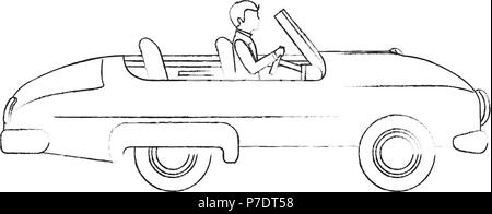 L'homme marié dans la voiture décapotable croquis d'illustration vectorielle Illustration de Vecteur
