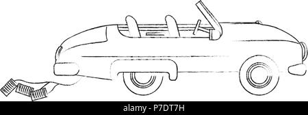 Voiture décapotable jour de mariage avec des canettes croquis d'illustration vectorielle Illustration de Vecteur
