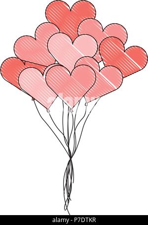 Jolie bouquet de ballons forme coeur dessin illustration vectorielle Illustration de Vecteur