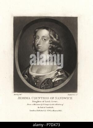 Jemima, fille de Lord John Crewe, épousé Edward Montagu, plus tard Comte de Sandwich. Gravure sur cuivre par Robert Dunkarton après une peinture miniature original par Samuel Cooper de Samuel Woodburn's portraits de personnages illustres de l'histoire britannique, Londres, 1813. Banque D'Images